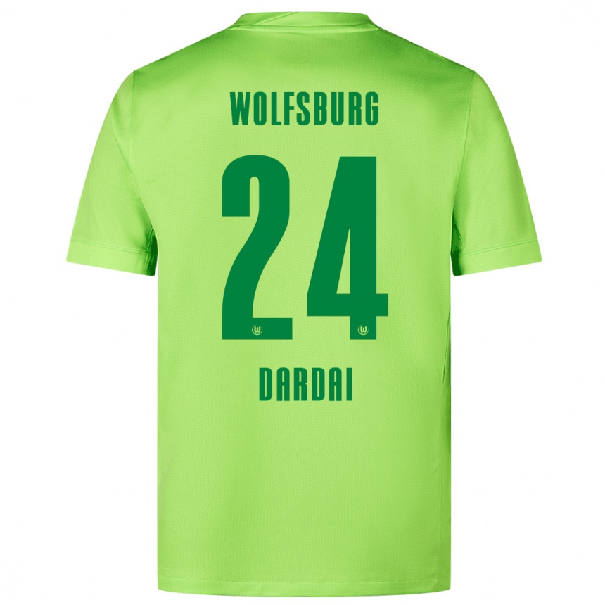 Kids Football Bence Dárdai #24 Fluorescent Green Home Jersey 2024/25 T-Shirt Uk