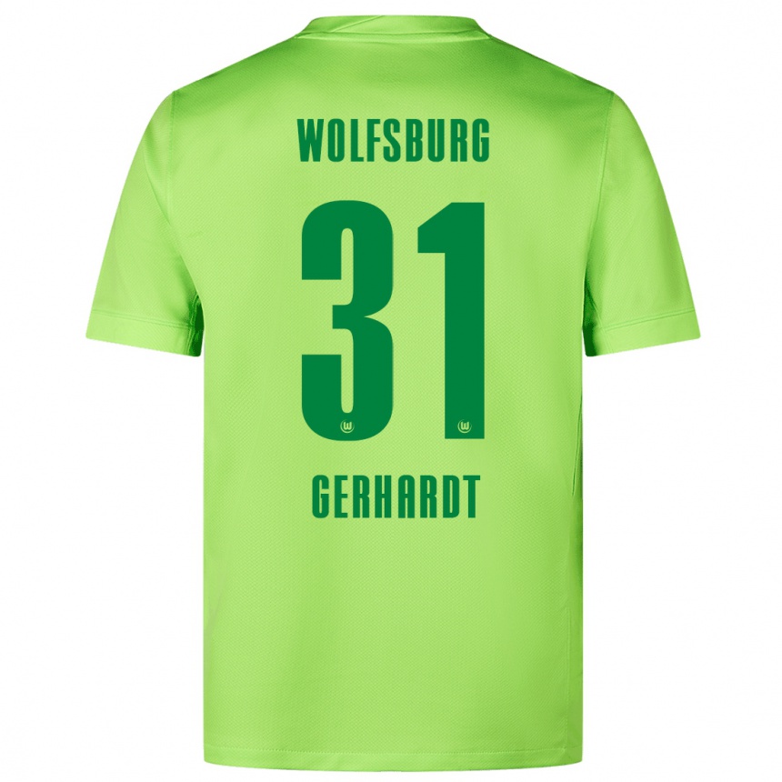 Kids Football Yannick Gerhardt #31 Fluorescent Green Home Jersey 2024/25 T-Shirt Uk