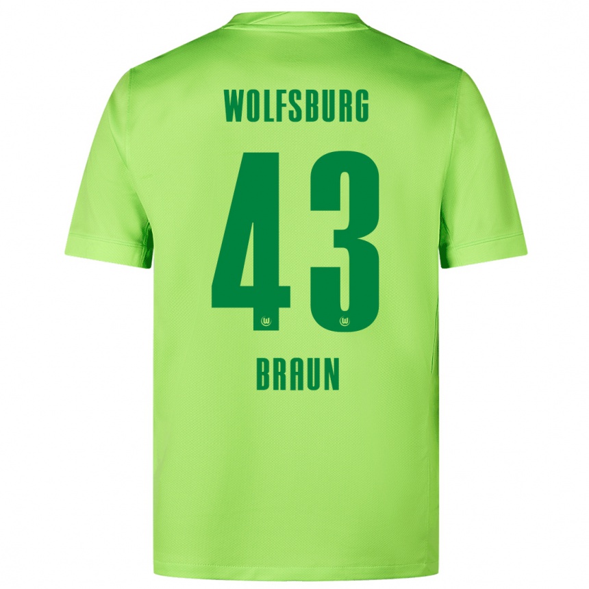 Kids Football Manuel Braun #43 Fluorescent Green Home Jersey 2024/25 T-Shirt Uk