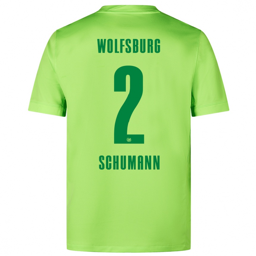 Kids Football Anton Schumann #2 Fluorescent Green Home Jersey 2024/25 T-Shirt Uk