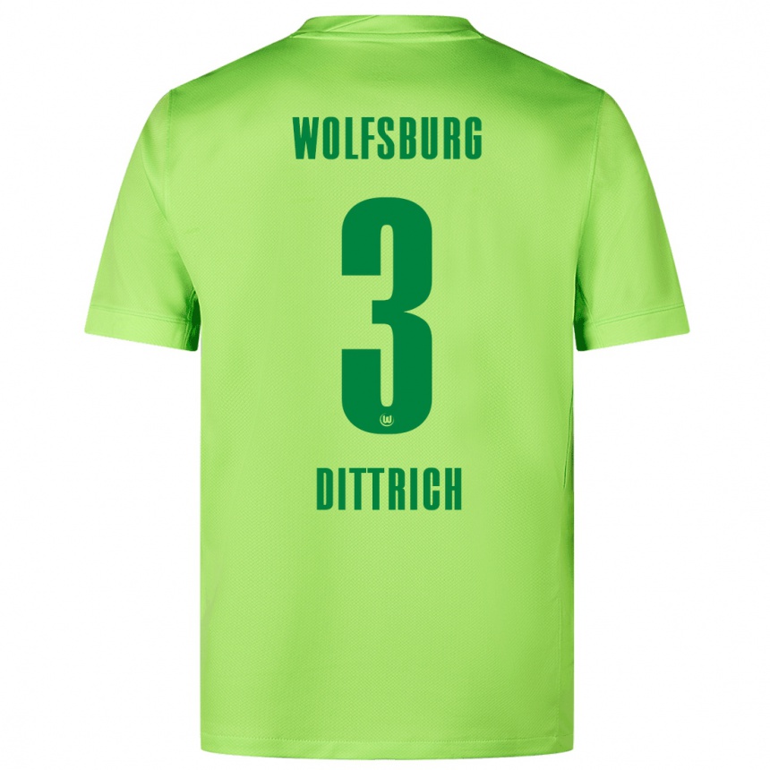 Kids Football Elia Dittrich #3 Fluorescent Green Home Jersey 2024/25 T-Shirt Uk