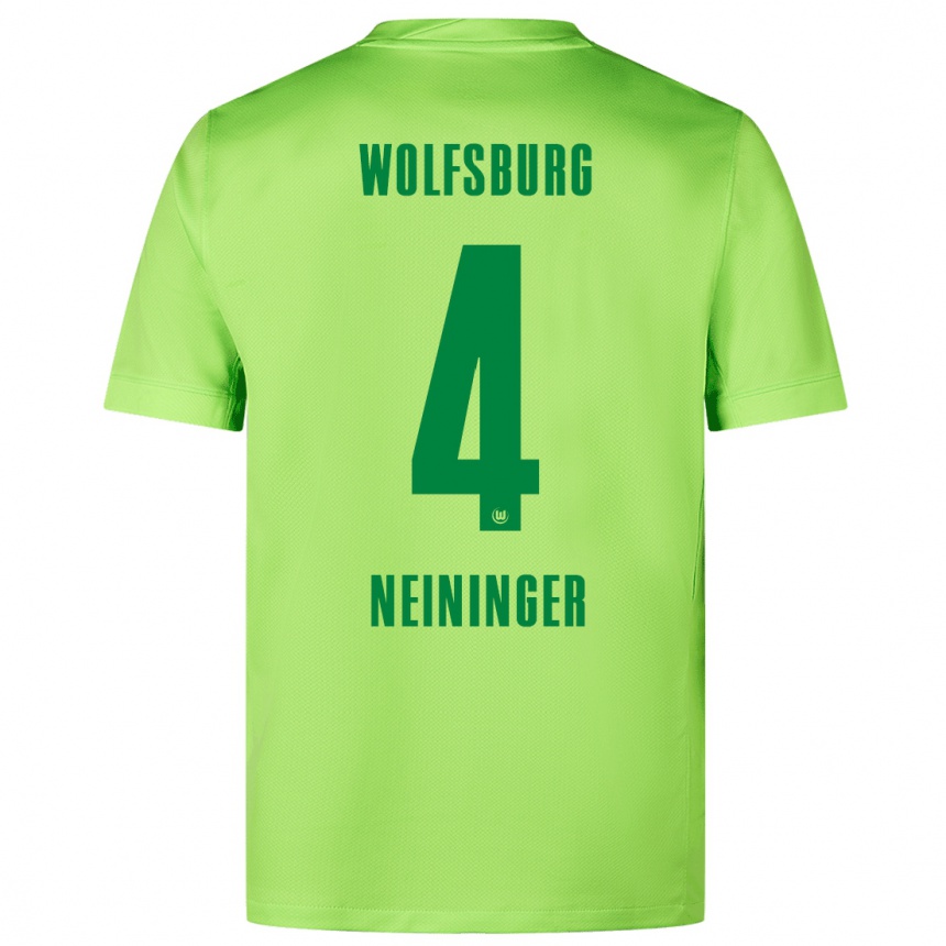 Kids Football Till Neininger #4 Fluorescent Green Home Jersey 2024/25 T-Shirt Uk