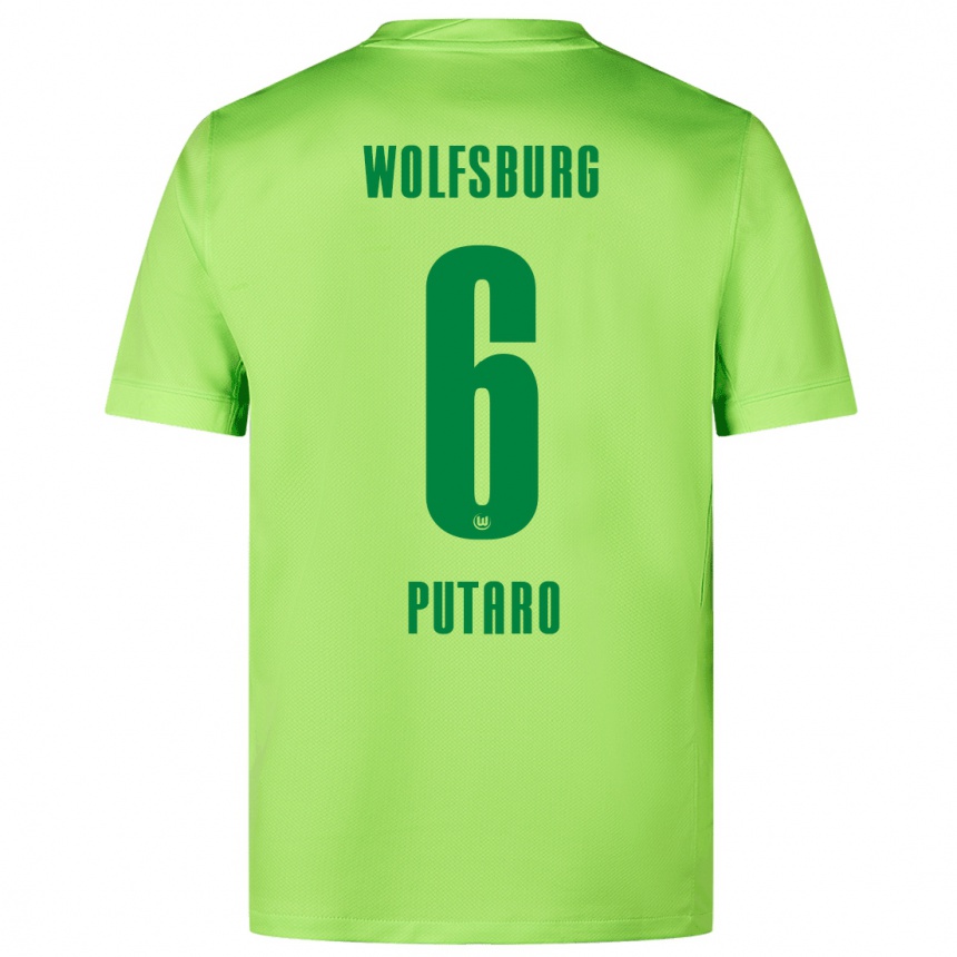 Kids Football Luca Putaro #6 Fluorescent Green Home Jersey 2024/25 T-Shirt Uk