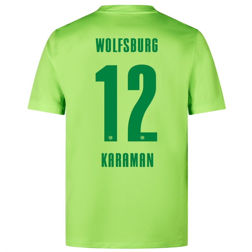 Kids Football Tarik Karaman #12 Fluorescent Green Home Jersey 2024/25 T-Shirt Uk