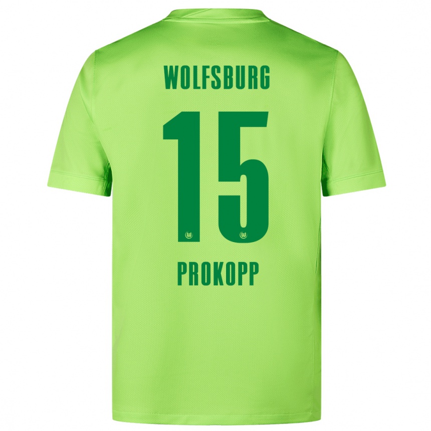 Kids Football Oskar Prokopp #15 Fluorescent Green Home Jersey 2024/25 T-Shirt Uk