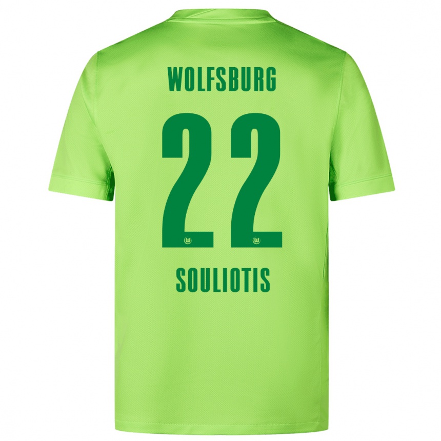 Kids Football Spyridon Souliotis #22 Fluorescent Green Home Jersey 2024/25 T-Shirt Uk