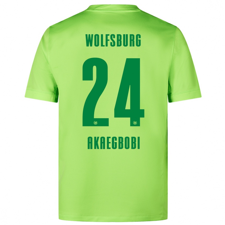 Kids Football Jonathan Akaegbobi #24 Fluorescent Green Home Jersey 2024/25 T-Shirt Uk