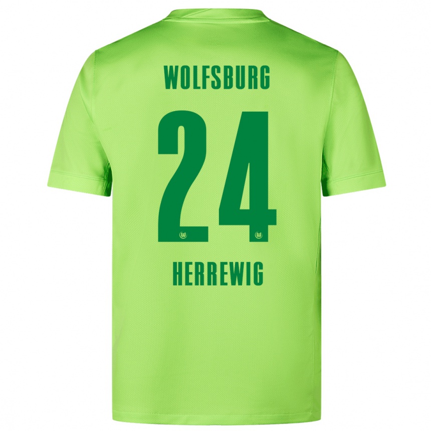 Kids Football Max Herrewig #24 Fluorescent Green Home Jersey 2024/25 T-Shirt Uk