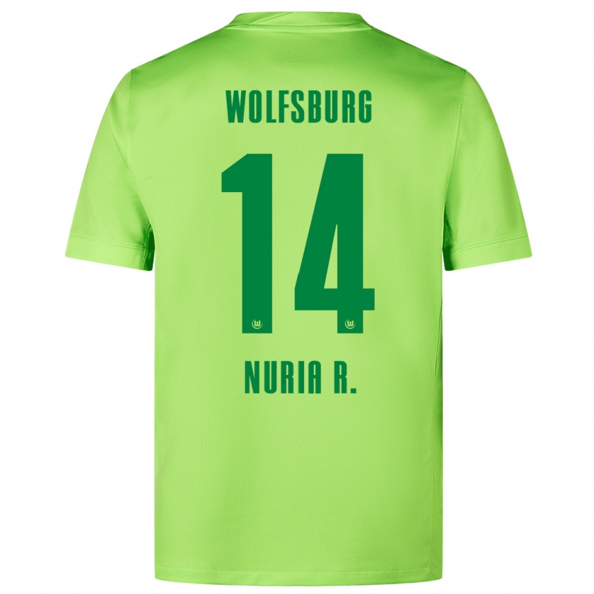 Kids Football Nuria Rabano #14 Fluorescent Green Home Jersey 2024/25 T-Shirt Uk