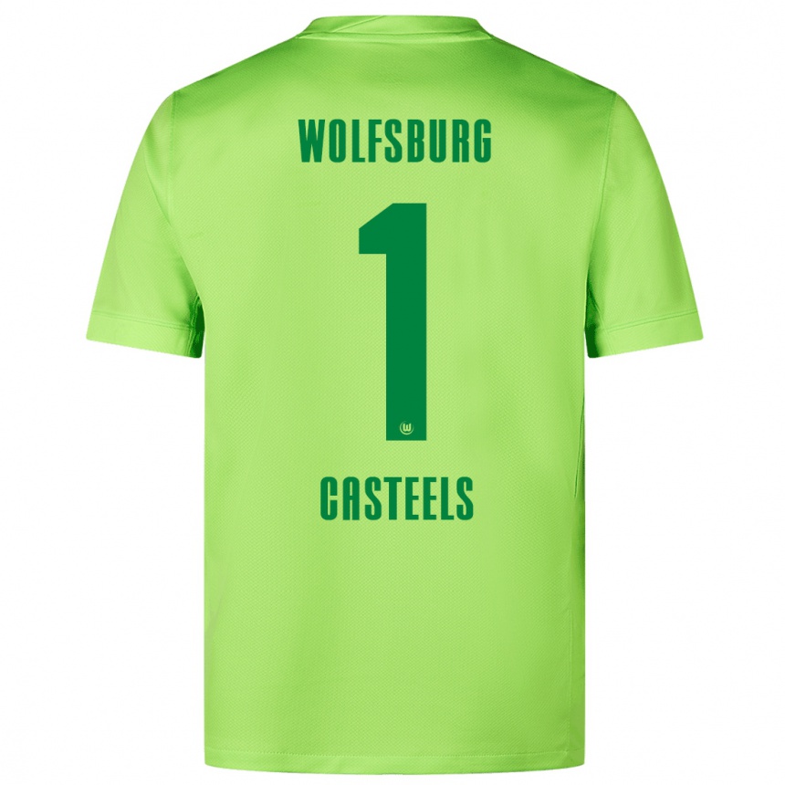 Kids Football Koen Casteels #1 Fluorescent Green Home Jersey 2024/25 T-Shirt Uk