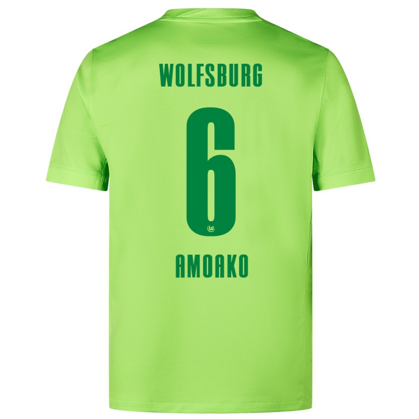 Kids Football Kofi Jeremy Amoako #6 Fluorescent Green Home Jersey 2024/25 T-Shirt Uk