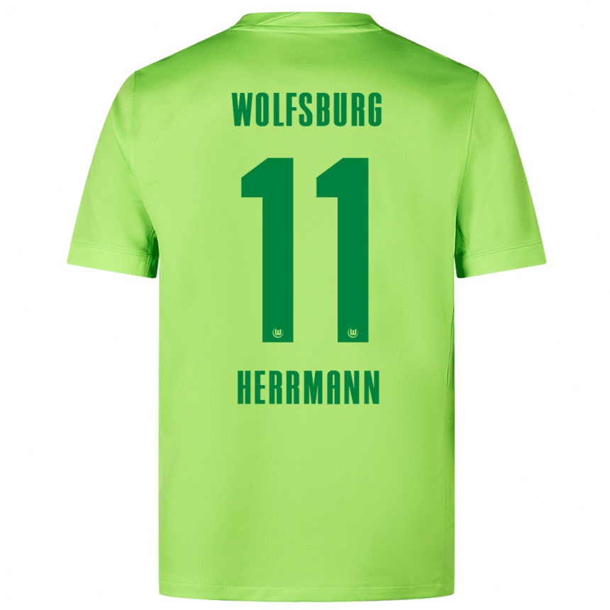 Kids Football Max Herrmann #11 Fluorescent Green Home Jersey 2024/25 T-Shirt Uk