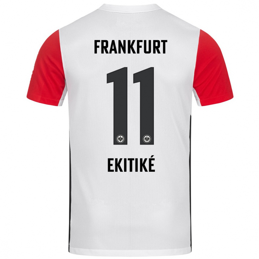 Kids Football Hugo Ekitike #11 White Red Home Jersey 2024/25 T-Shirt Uk