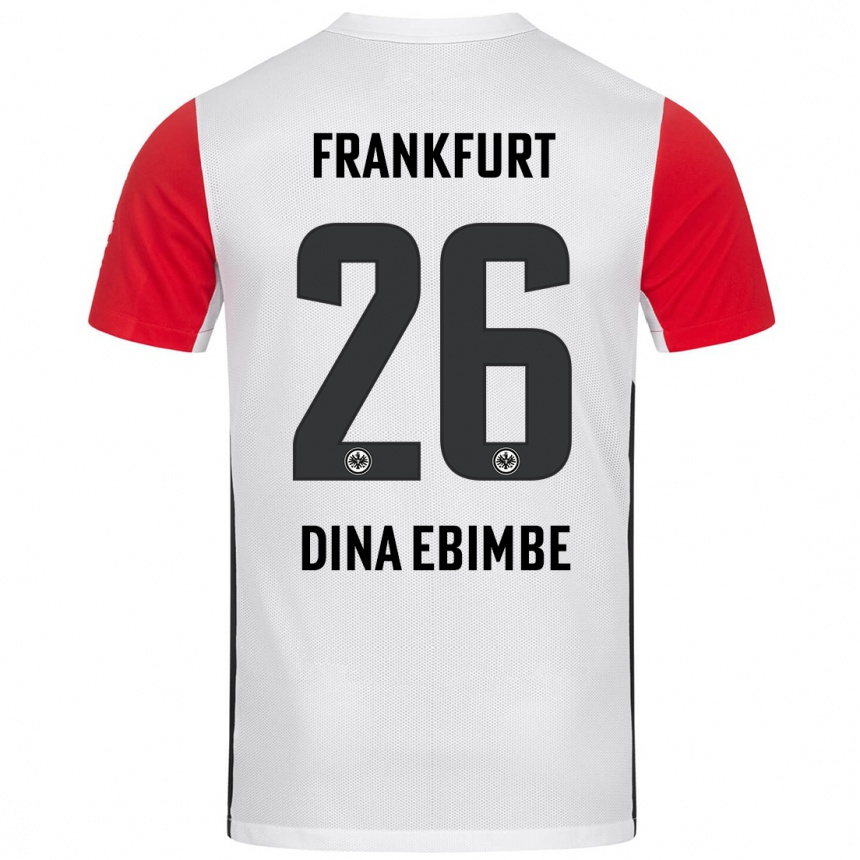 Kids Football Junior Dina Ebimbe #26 White Red Home Jersey 2024/25 T-Shirt Uk