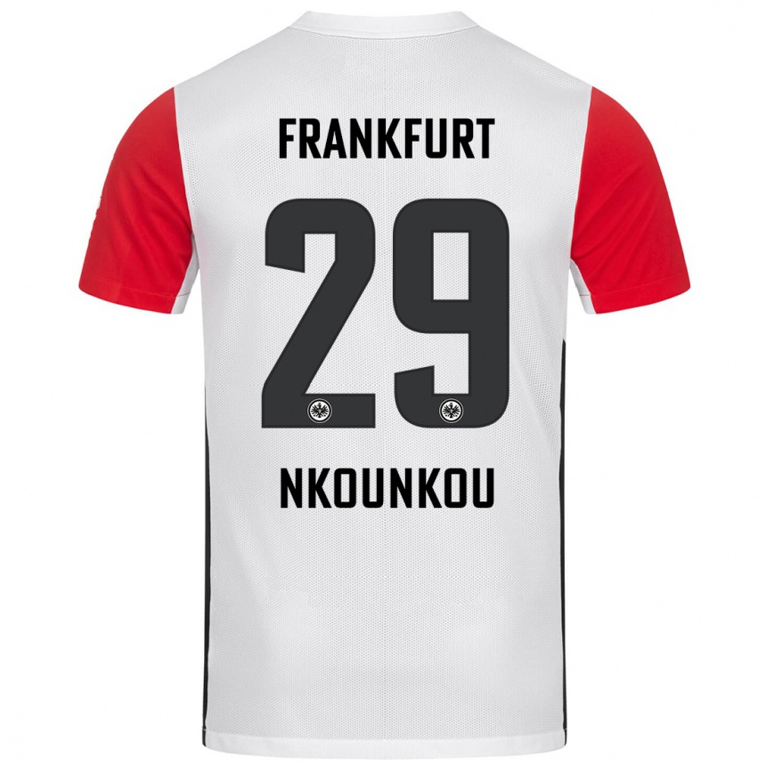 Kids Football Niels Nkounkou #29 White Red Home Jersey 2024/25 T-Shirt Uk