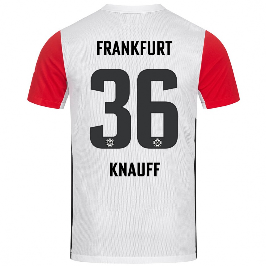 Kids Football Ansgar Knauff #36 White Red Home Jersey 2024/25 T-Shirt Uk