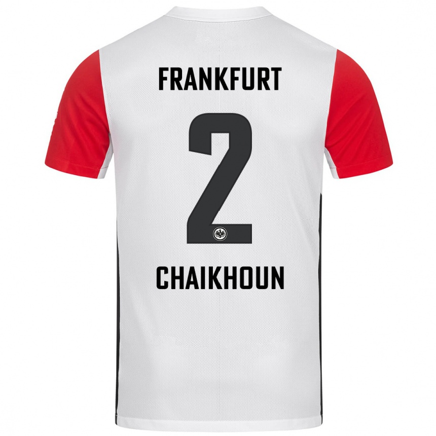 Kids Football Ayoub Chaikhoun #2 White Red Home Jersey 2024/25 T-Shirt Uk