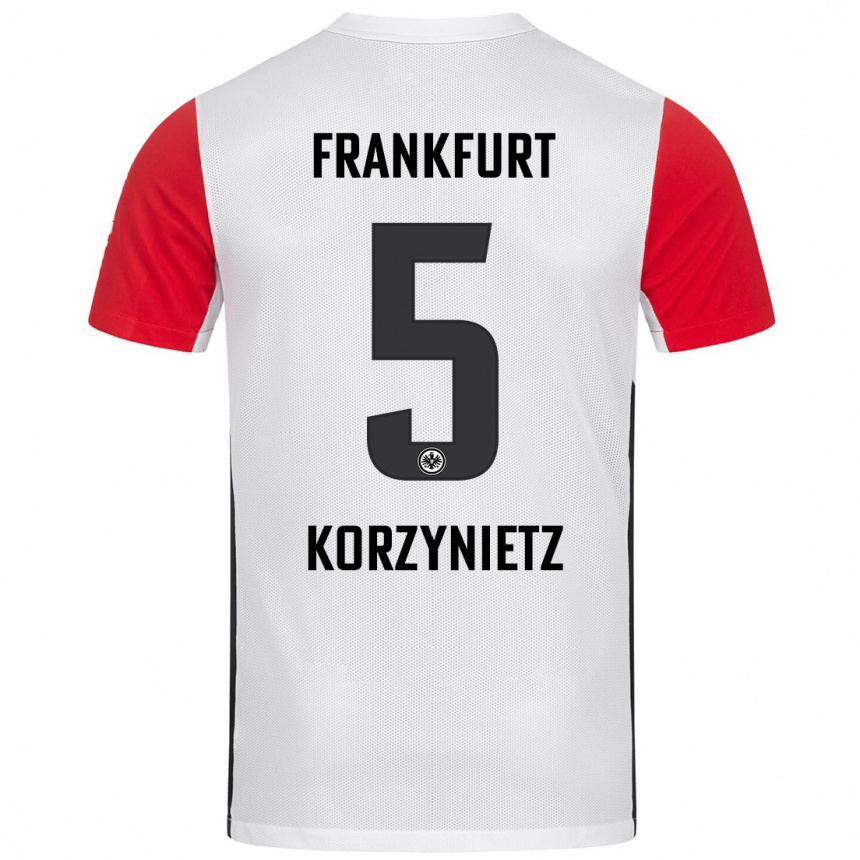 Kids Football Jaden Korzynietz #5 White Red Home Jersey 2024/25 T-Shirt Uk