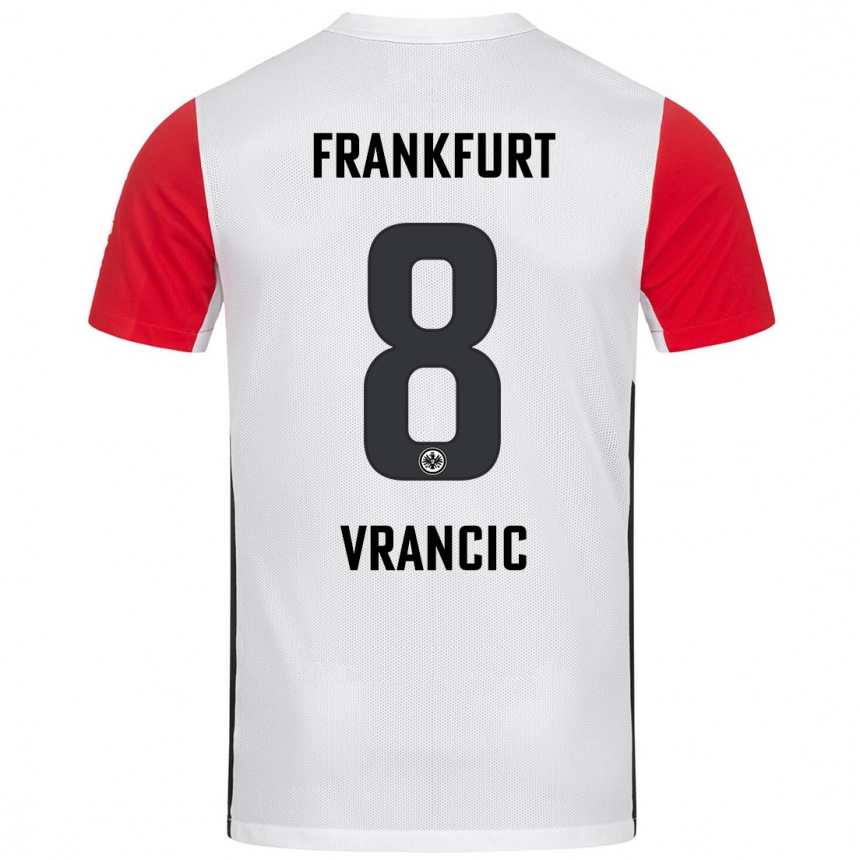 Kids Football Mario Vrancic #8 White Red Home Jersey 2024/25 T-Shirt Uk