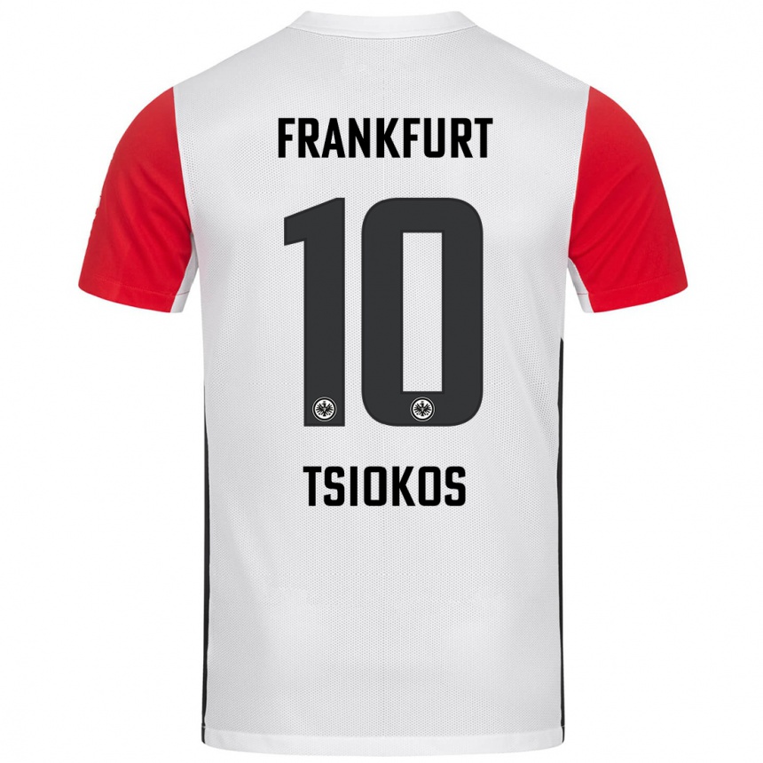 Kids Football Leonidas Ilias Tsiokos #10 White Red Home Jersey 2024/25 T-Shirt Uk