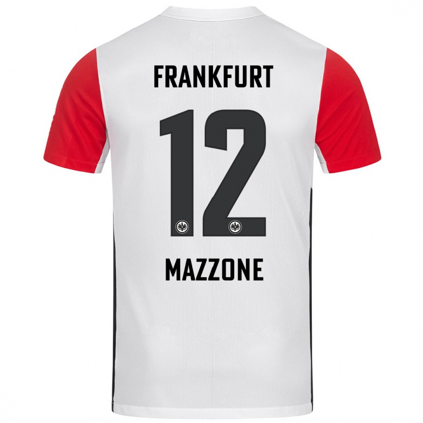 Kids Football Matteo Mazzone #12 White Red Home Jersey 2024/25 T-Shirt Uk