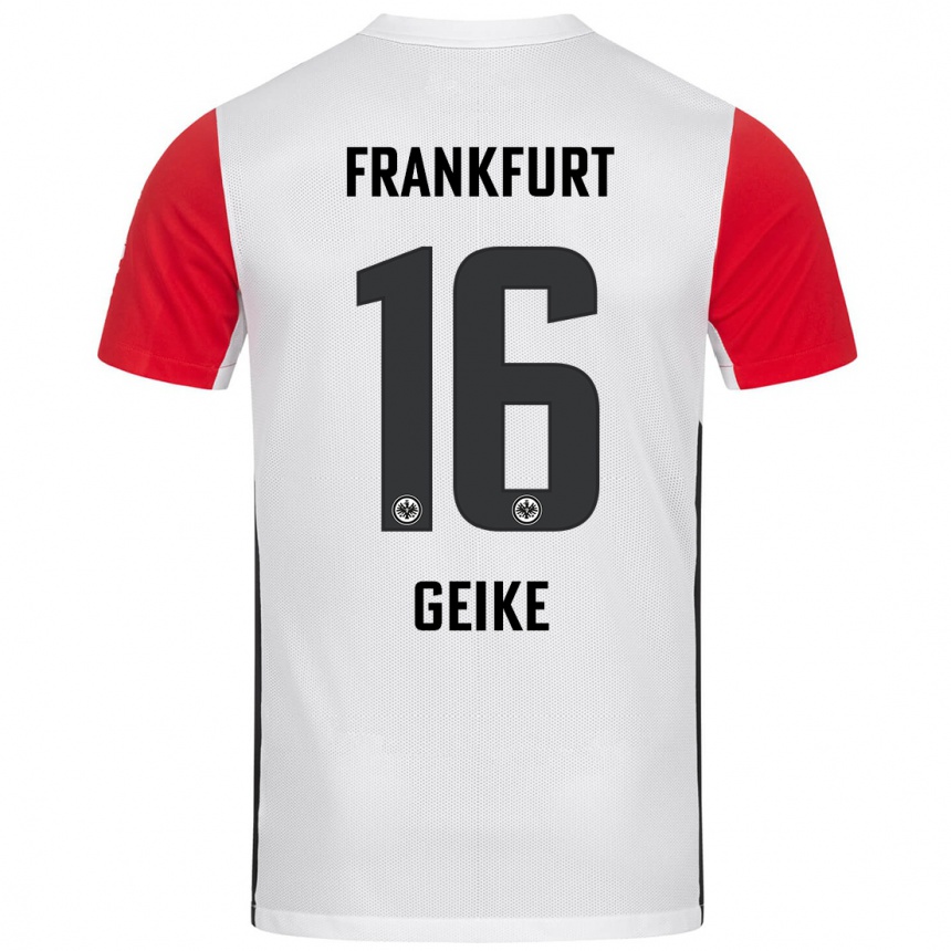 Kids Football Jonah Geike #16 White Red Home Jersey 2024/25 T-Shirt Uk