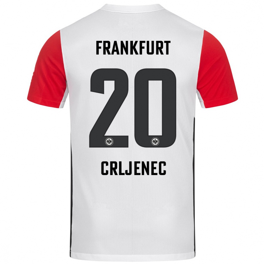 Kids Football Dominik Crljenec #20 White Red Home Jersey 2024/25 T-Shirt Uk