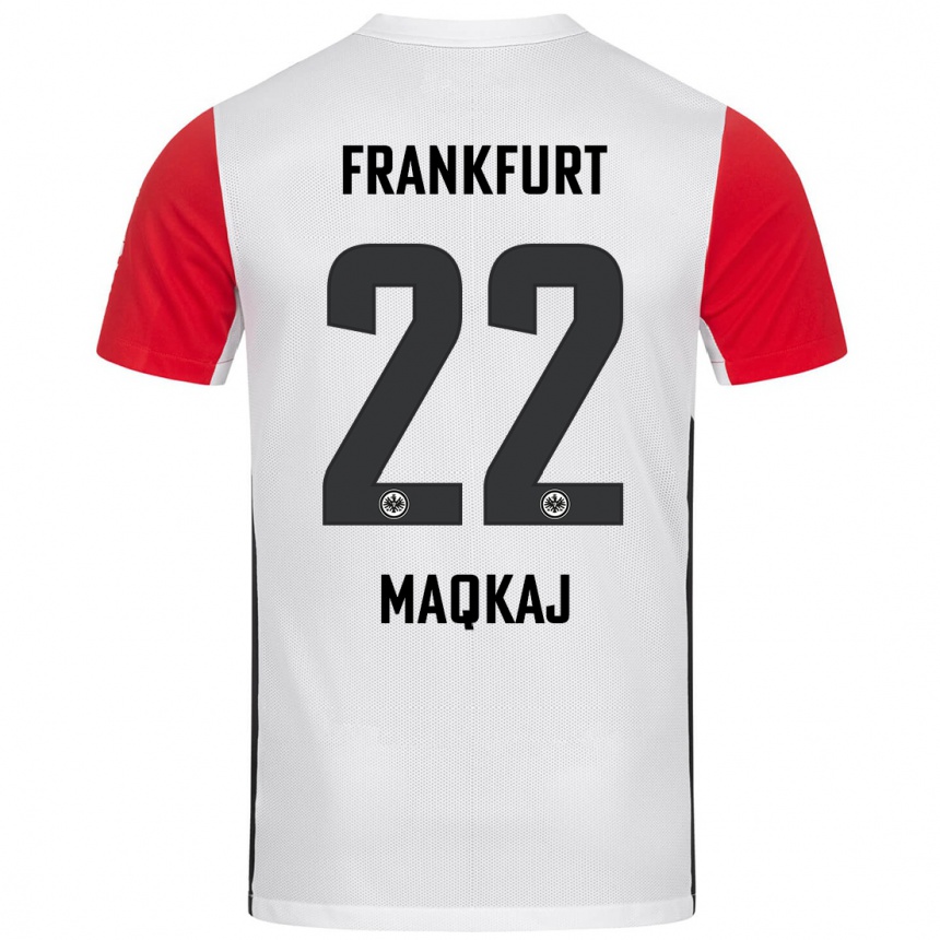 Kids Football Dritan Maqkaj #22 White Red Home Jersey 2024/25 T-Shirt Uk