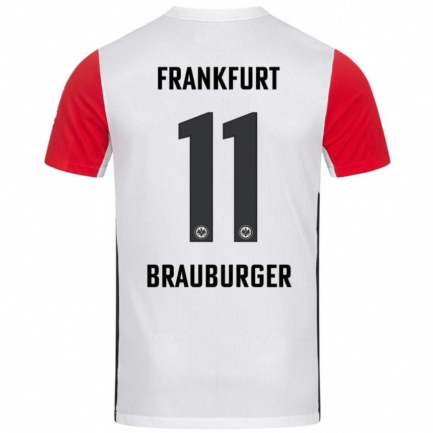 Kids Football Maximilian Brauburger #11 White Red Home Jersey 2024/25 T-Shirt Uk