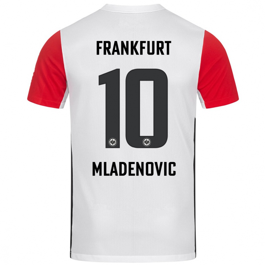 Kids Football Marko Mladenovic #10 White Red Home Jersey 2024/25 T-Shirt Uk