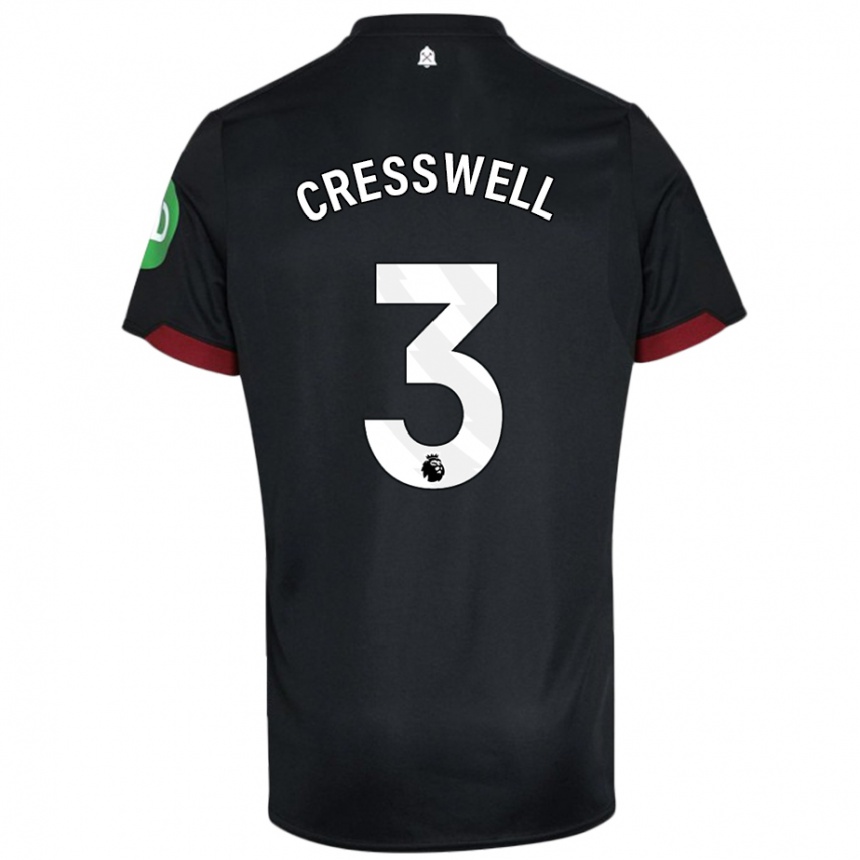 Kids Football Aaron Cresswell #3 Black White Away Jersey 2024/25 T-Shirt Uk