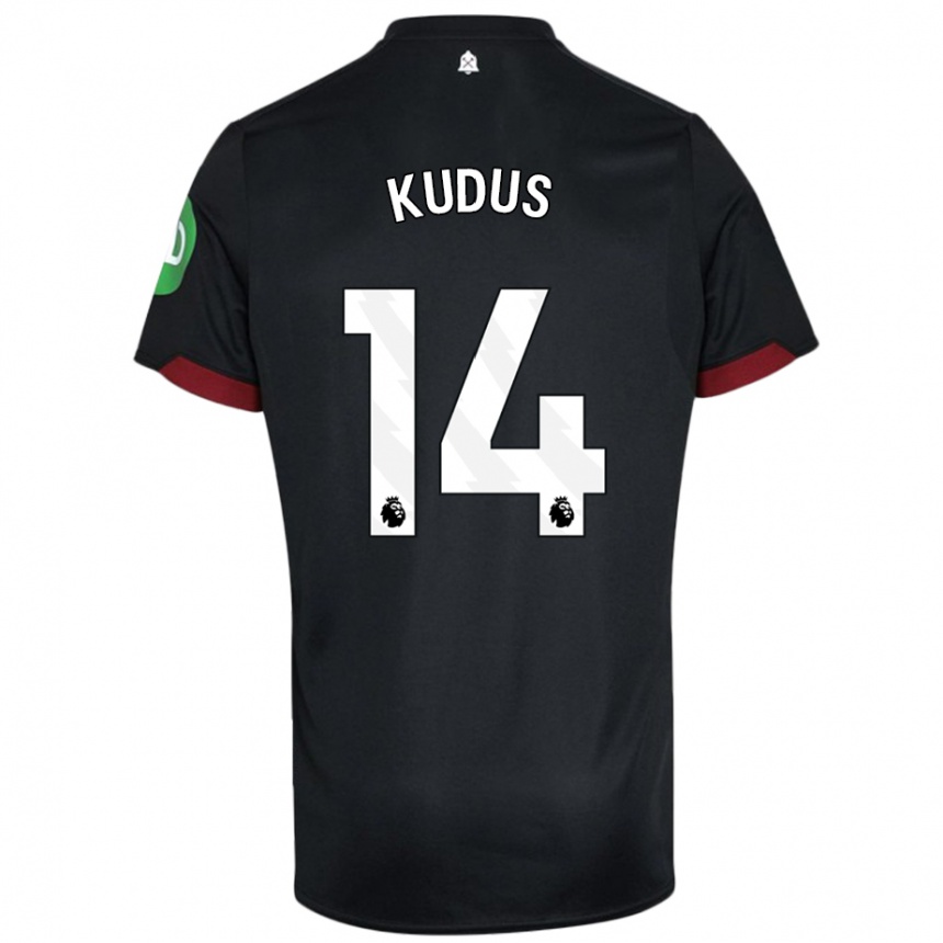 Kids Football Mohammed Kudus #14 Black White Away Jersey 2024/25 T-Shirt Uk