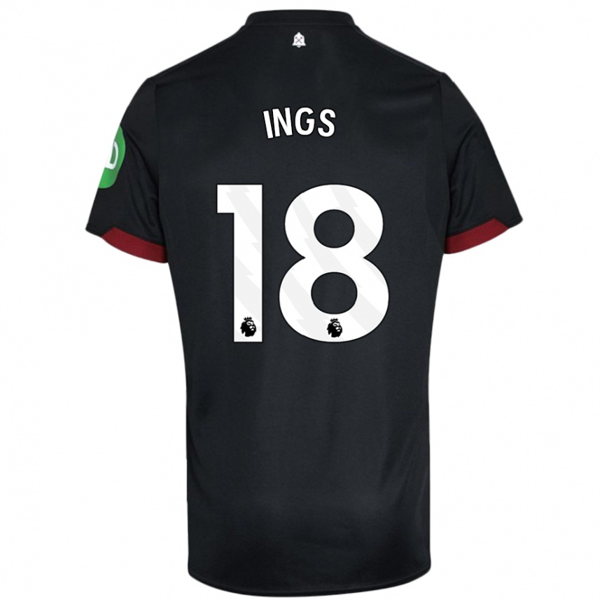 Kids Football Danny Ings #18 Black White Away Jersey 2024/25 T-Shirt Uk