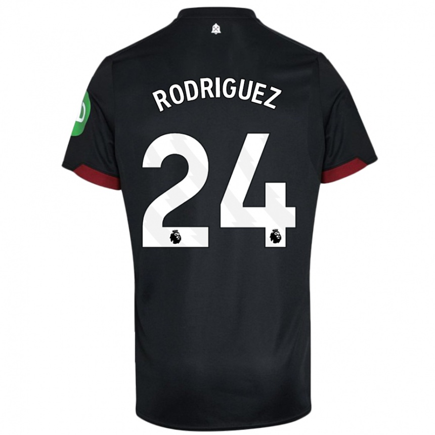 Kids Football Guido Rodríguez #24 Black White Away Jersey 2024/25 T-Shirt Uk