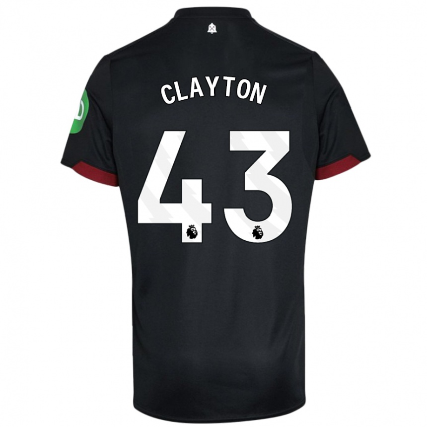 Kids Football Regan Clayton #43 Black White Away Jersey 2024/25 T-Shirt Uk