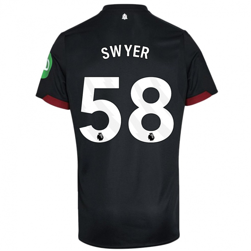 Kids Football Kamarai Swyer #58 Black White Away Jersey 2024/25 T-Shirt Uk