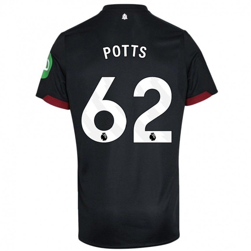 Kids Football Freddie Potts #62 Black White Away Jersey 2024/25 T-Shirt Uk