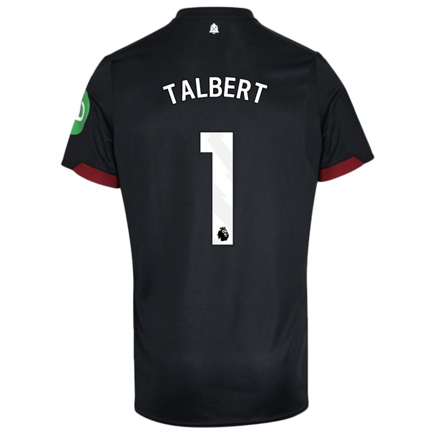 Kids Football Katelin Talbert #1 Black White Away Jersey 2024/25 T-Shirt Uk