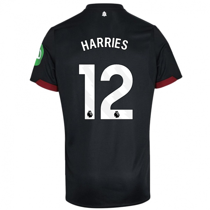 Kids Football Emma Harries #12 Black White Away Jersey 2024/25 T-Shirt Uk