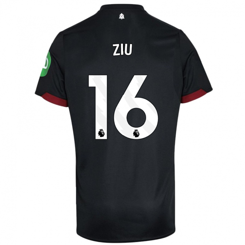 Kids Football Jessica Ziu #16 Black White Away Jersey 2024/25 T-Shirt Uk