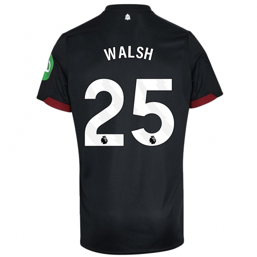 Kids Football Megan Walsh #25 Black White Away Jersey 2024/25 T-Shirt Uk