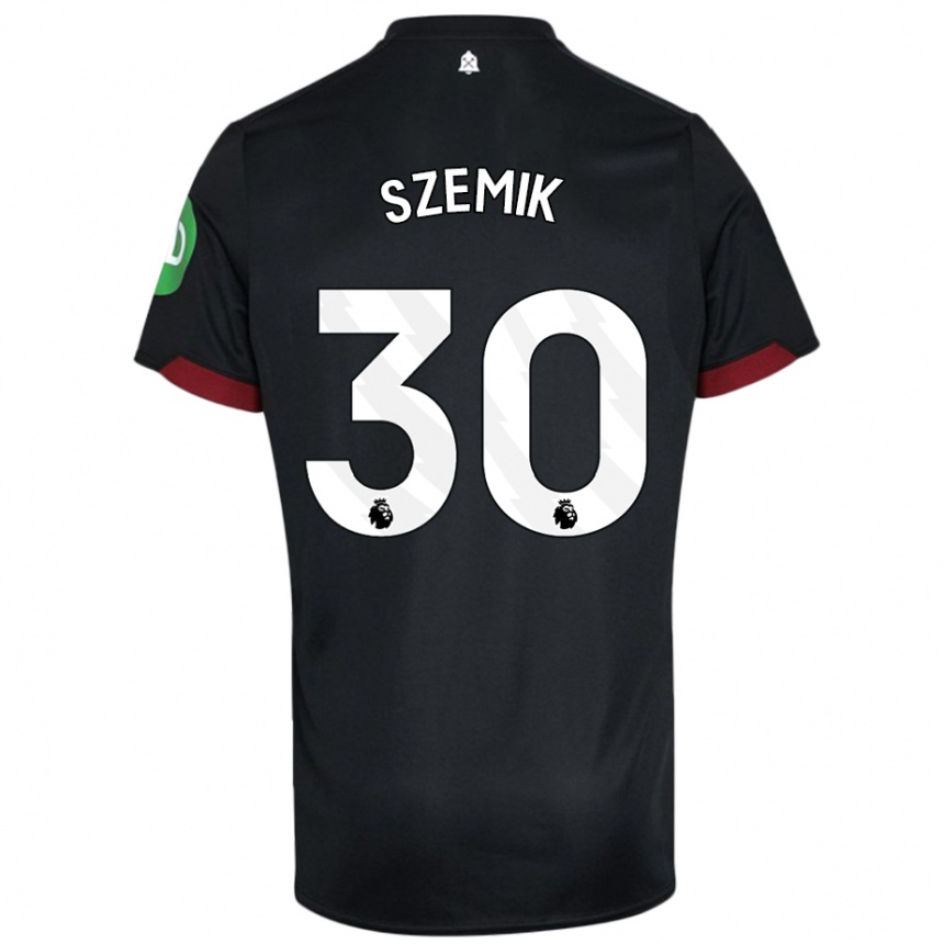 Kids Football Kinga Szemik #30 Black White Away Jersey 2024/25 T-Shirt Uk