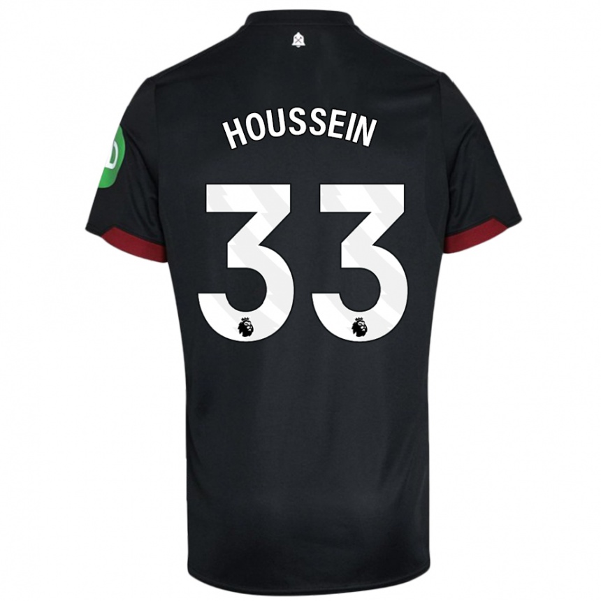 Kids Football Halle Houssein #33 Black White Away Jersey 2024/25 T-Shirt Uk