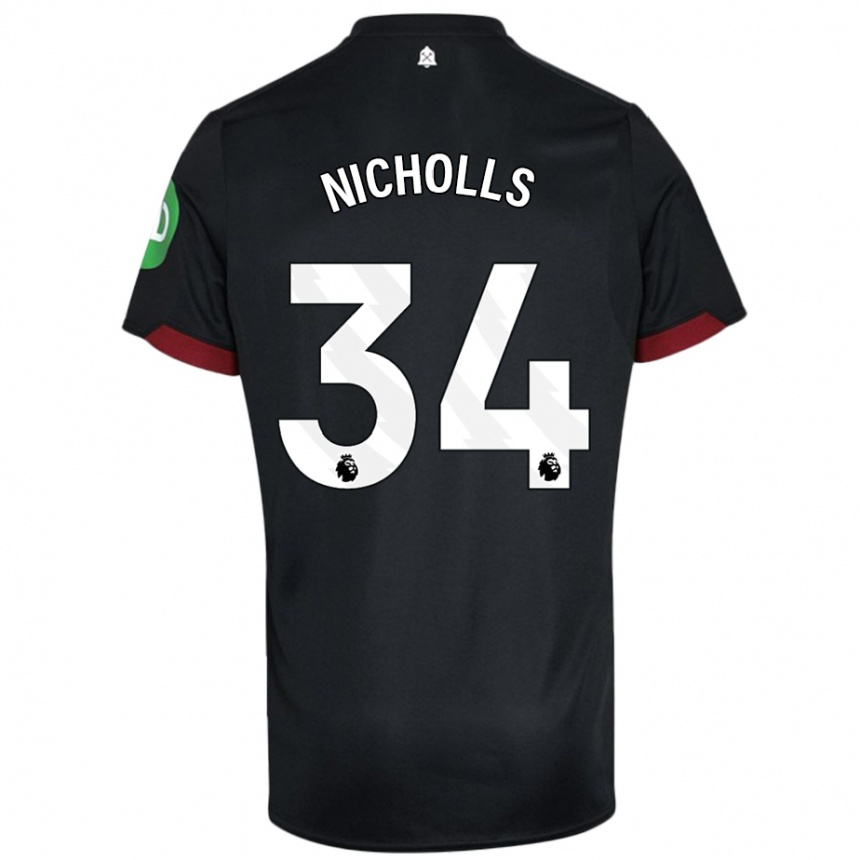 Kids Football Macey Nicholls #34 Black White Away Jersey 2024/25 T-Shirt Uk