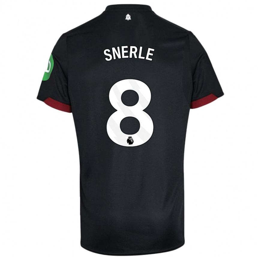 Kids Football Emma Snerle #8 Black White Away Jersey 2024/25 T-Shirt Uk