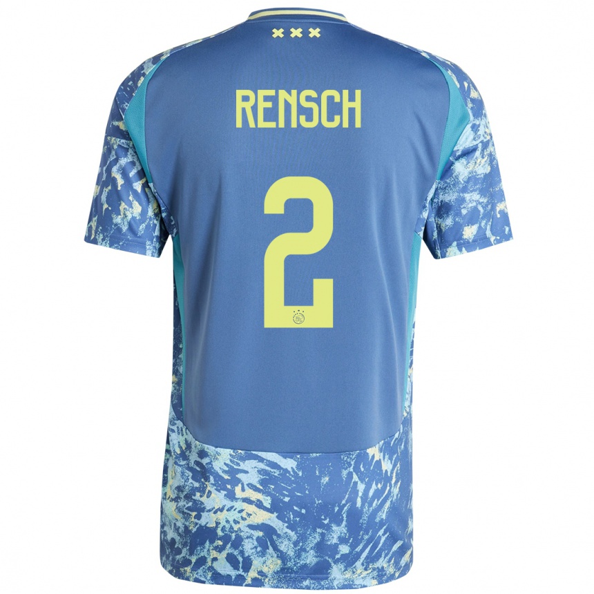 Kids Football Devyne Rensch #2 Grey Blue Yellow Away Jersey 2024/25 T-Shirt Uk