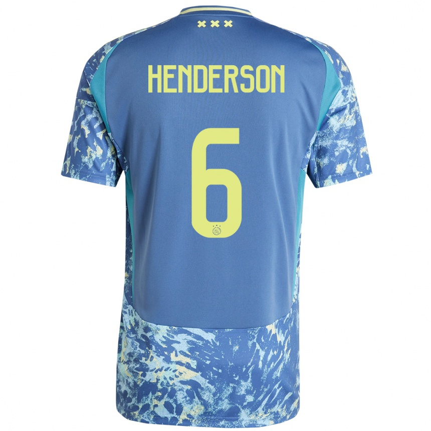 Kids Football Jordan Henderson #6 Grey Blue Yellow Away Jersey 2024/25 T-Shirt Uk