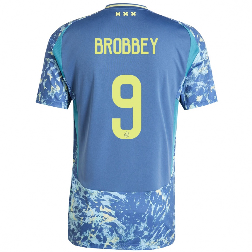 Kids Football Brian Brobbey #9 Grey Blue Yellow Away Jersey 2024/25 T-Shirt Uk