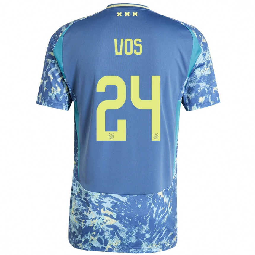 Kids Football Silvano Vos #24 Grey Blue Yellow Away Jersey 2024/25 T-Shirt Uk