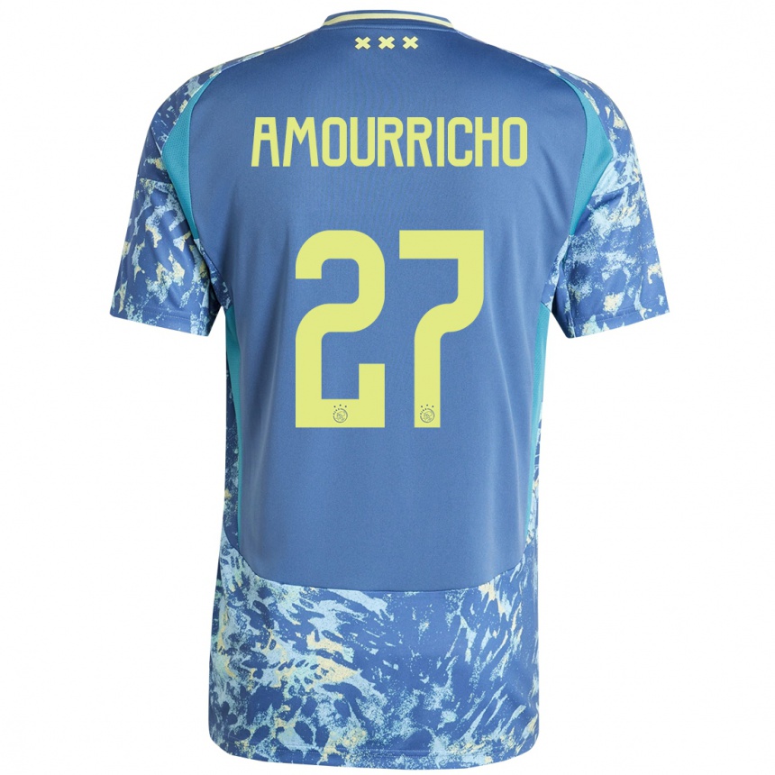 Kids Football Amourricho Van Axel Dongen #27 Grey Blue Yellow Away Jersey 2024/25 T-Shirt Uk